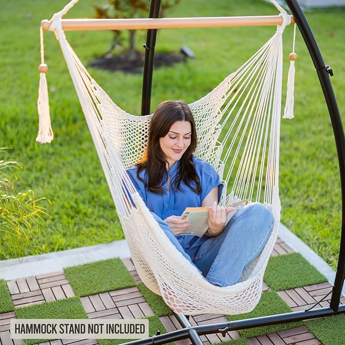 JoyView Hammock Chair with Spreader Bar Caribbean Hammock Swing Chair 300 LBS Weight Capacity XL Rope Hanging Chair for Outdoor Indoor Garden Yard - Purple