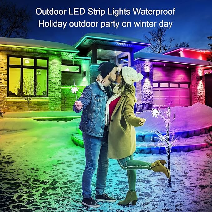 AILBTON 300ft Outdoor LED Strip Lights Waterproof,IP68 Outside Led Light Strips Waterproof with Bluetooth App Remote Control,Music Sync RGB Exterior Led Rope Lights,for Balcony,Deck,Roof,Garden,Pool