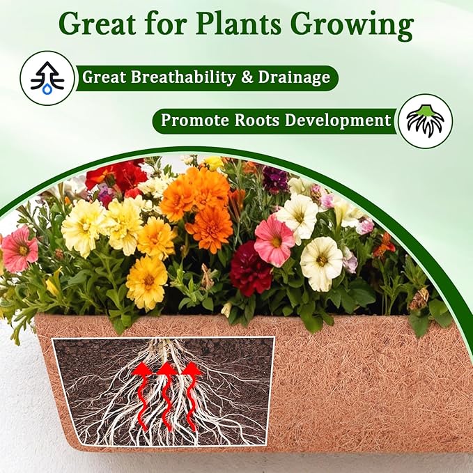 Halatool 4 Pack 30 Inch Coconut Liners for Window Box Pre-Formed Trough Coco Liner Natural Coconut Fiber Liners for Planters Wall Hanging Basket Flower Pot Fence Railing