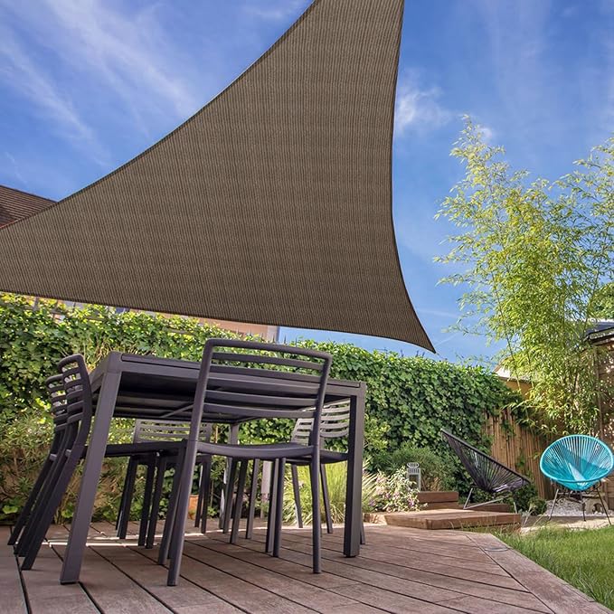 E&K Sunrise 9' x 9' x 9' Sun Shade Sail Triangle Canopy Shade Cover UV Block for Patio Backyard Garden Outdoor (Brown)