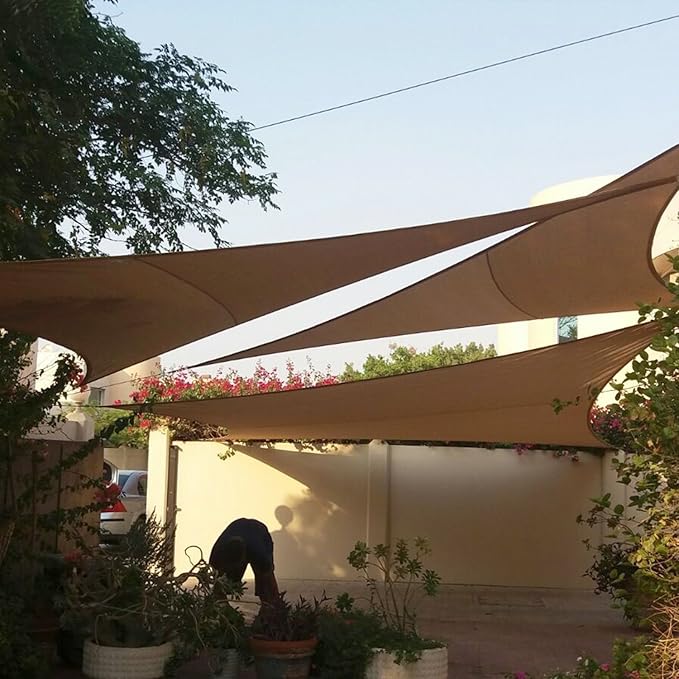 E&K Sunrise 21' x 21' x 21' Sun Shade Sail Triangle Canopy Shade Cover UV Block for Patio Backyard Garden Outdoor (Brown)