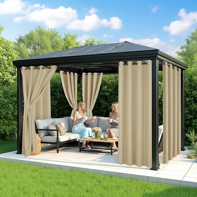 Outdoor Curtains for Patio Waterproof - 6 Panels Privacy Weatherproof Outside Curtains with Grommets for Pergola, Gazebo, Porch, Cabana, Balcony, 54 x 108 Inch, Cream
