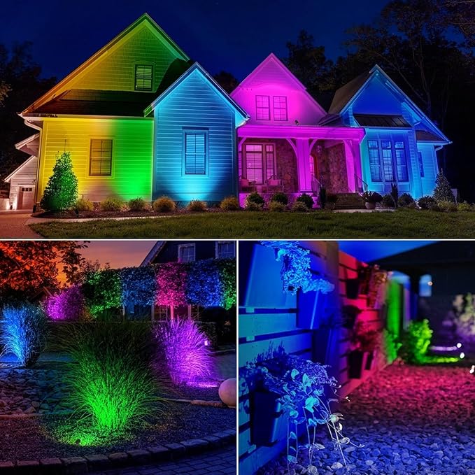 Halloween Christmas Spotlight Outdoor Color Changing Landscape Spotlights,12W RGBW LED Outdoor Spot Lights for Yard Garden Decor,Waterproof 110V Plug in Landscape Lighting with Remote,2 Packs