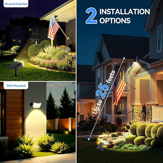 WdtPro Solar Spot Lights Outdoor Waterproof, Bright Solar Lights Outdoor with 16 Extra-Large LEDs, 3 Modes Landscape Spotlights, 2-in-1 Solar Powered Light for Yard Flag Garden, 4 Pack, Warm White