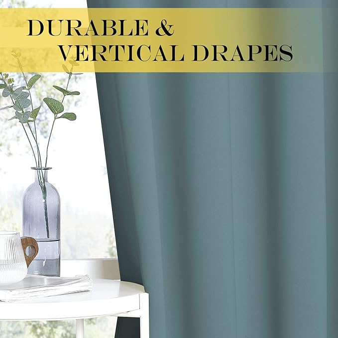 NICETOWN Room Darkening Short Curtain 54 inches Long for Living Room, Grommet Sound Reducing Thermal Insulated Curtains for Bedroom Nursery Window, 46W x 54L, 1 Piece, Greyish Blue