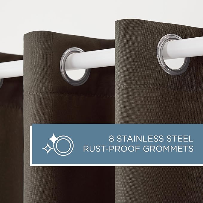 TOWN & COUNTRY ΒASICS Cabana Solid Heavyweight Indoor Outdoor Curtains, Light Filtering Opacity with Grommet Top, Water Repellent, 2-Pack Set, 54"x84", Chocolate