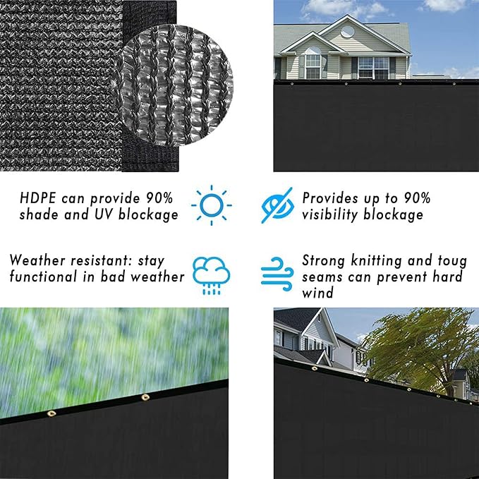 UPGRADE Privacy Fence Screen 6'x65' Black Outdoor 90% Visibility Blockage 170 GSM Mesh Shade Cover Panels for Backyard,Balcony,Home Decoration with Zip Ties,Customized Avaliable