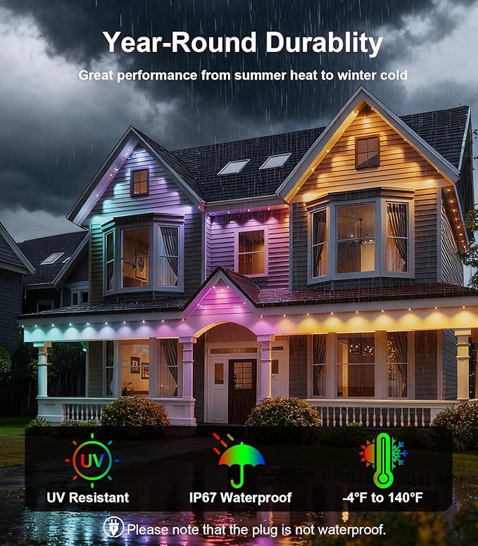 200FT Permanent Outdoor Lights for House, 2025 Smart RGB LED Outside Eaves Lights with APP Remote Control, IP67 Waterproof Outdoor Lighting Decor for Christmas Holiday, Halloween, Roof, Party, Daily