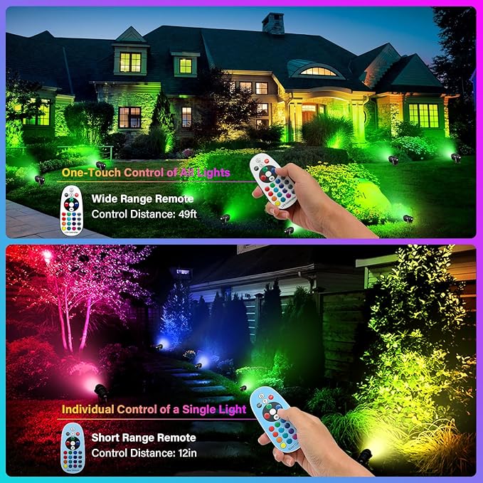 Halloween Christmas Spotlight Outdoor Color Changing Landscape Spotlights,12W RGBW LED Outdoor Spot Lights for Yard Garden Decor,Waterproof 110V Plug in Landscape Lighting with Remote,6 Packs