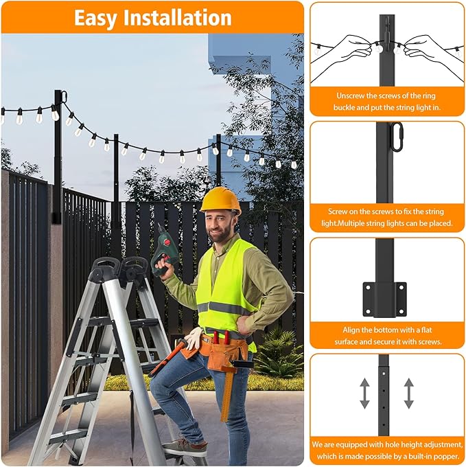 10 Pack String Light Poles,2.8 Ft Light Poles for Outside String Lights,Outdoor Lights Pole with Fork,Metal Poles Stand for Patio Deck Backyard