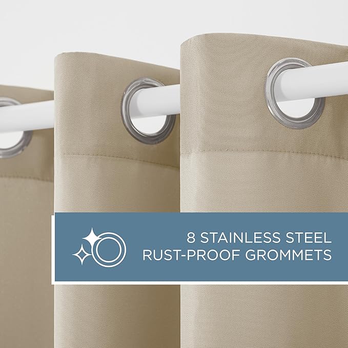 TOWN & COUNTRY BASICS Cabana Solid Heavyweight Indoor Outdoor Curtains, Light Filtering Opacity with Grommet Top, Water Repellent, 2-Pack Set, 54"x120", Taupe