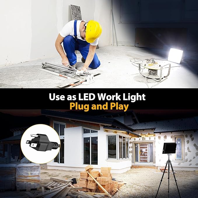 Onforu 300W Flood Lights Outdoor,30000lm Bright LED Work Light with Plug,6500K Daylight White LED Stadium Lighrs,IP66 Waterproof Security Yard Lights for Yard Garage Stadium 2 Pack