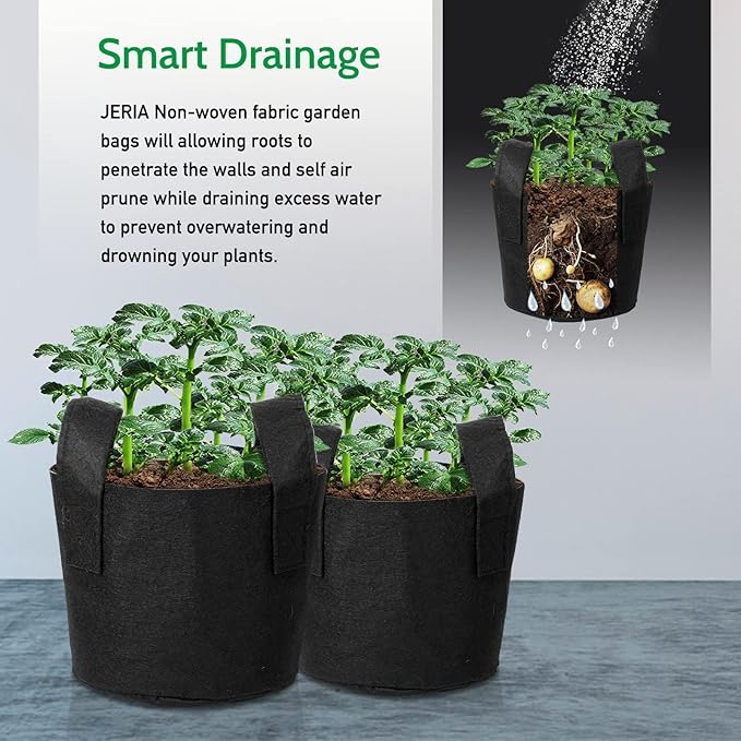 JERIA 12-Pack 20 Gallon Grow Bags, 300G Thickened Nonwoven Garden Pots,Heavy Duty Fabric Pots with Reinforced Handles