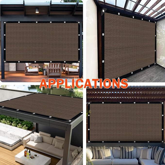 Sun Shade Cloth with Grommets,90% UV Protection Shade Fabric,Pergola Shade Cover Canopy Fence Privacy Screen Balcony,Brown Sunshades for Patio Pergola Garden Backyard Outdoor,Mocha-5x10FT