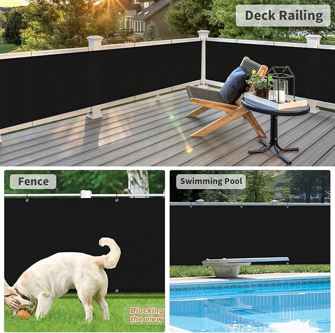 LOVE STORY 3'x115'' Black Balcony Privacy Screen Fence, UV Protection Weather-Resistant 3 FT Height Shield for Deck, Patio, Backyard, Outdoor Pool, Porch, Railing