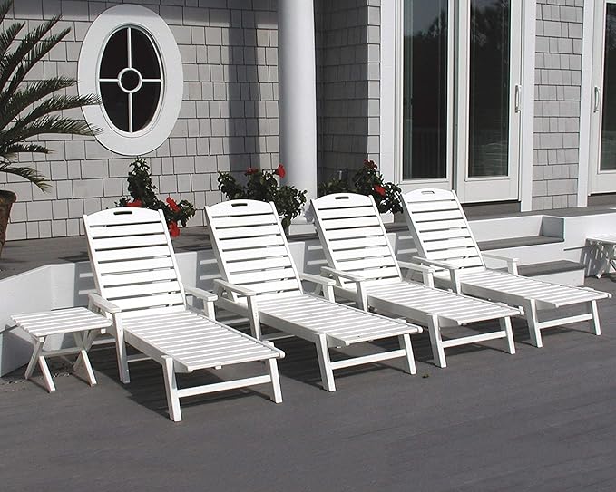 POLYWOOD NCC2280TE Nautical Arms Chaise, Teak