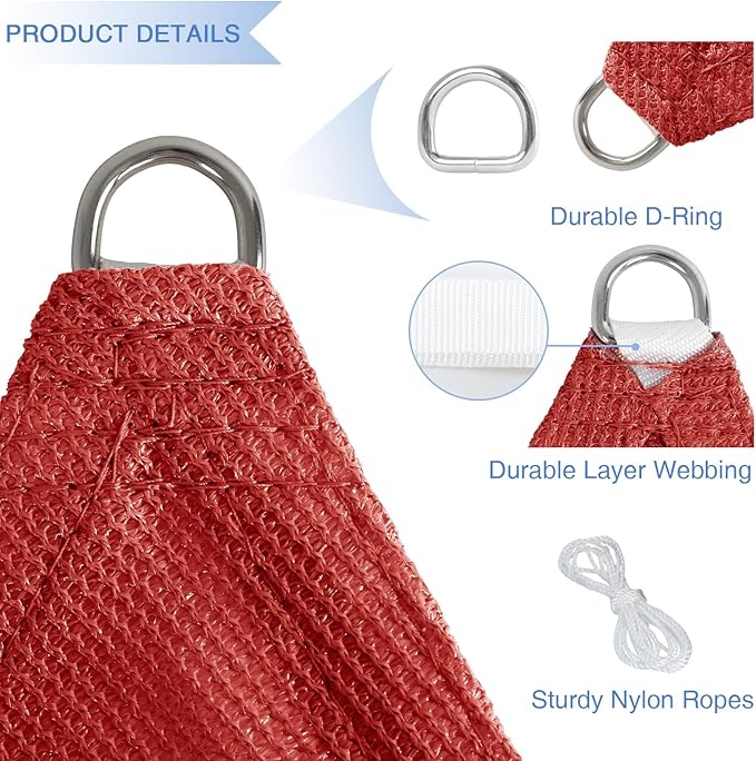 E&K Sunrise 10' x 10' x 10' Sun Shade Sail Triangle Canopy Shade Cover UV Block for Patio Backyard Garden Outdoor (Red)