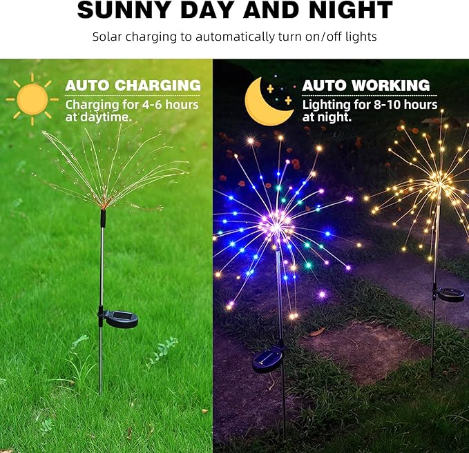 YOTOZU 4 PCS Solar Firework Light, Outdoor Solar Garden Decorative Lights 120 LED Powered 40 Copper Wires String DIY Landscape Light for Walkway Pathway Backyard Decor Parties Perfect Gifts(Purple)
