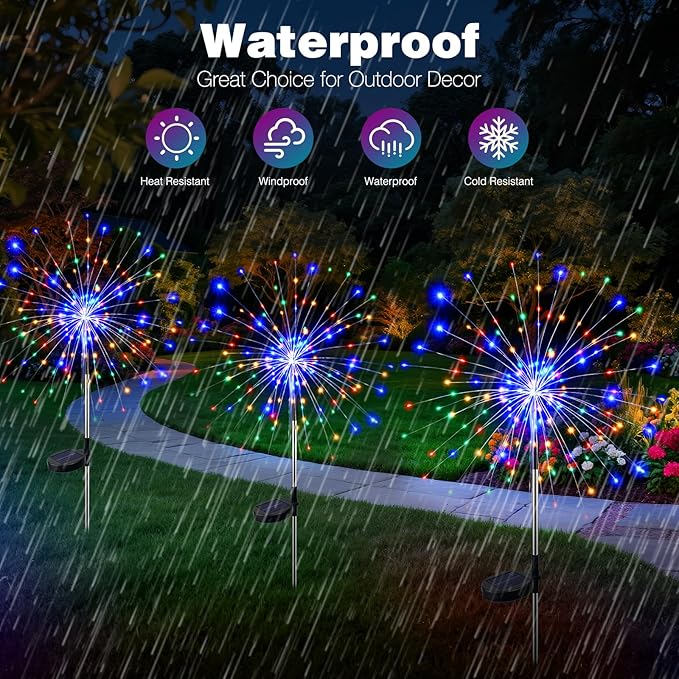 btfarm 2 Pack Solar Garden Lights Outdoor 8 Modes, 120 LED Firework Lights Solar Powered, Waterproof Twinkle Fairy Light Outside for Yard Pathway Lawn Pool Patio Christmas Decorative, Multicolor