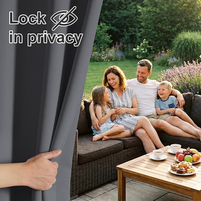 RYB HOME Outdoor Curtains for Patio Waterproof Block Sunlight Thermal Insulated Privacy Assured Thick Outside Curtains for Deck, Balcony, Pool, W52" x L63", Grey, 1 Panel