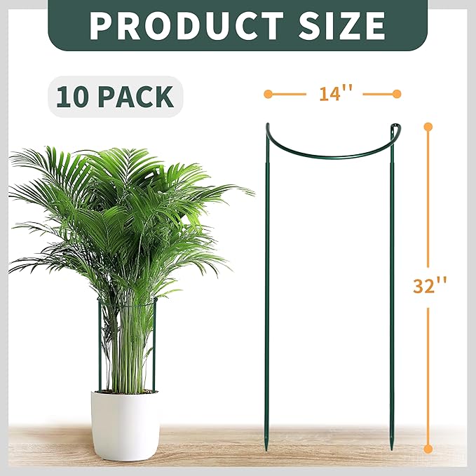TCBWFY Plant Support Stakes for Large Heavy Plants,10PCS Peony Supports 14"x32" Heavy Duty 5mm Wire Peony Cages,Interlock Garden Supports Ring Border Support,Plant Support Cage for Rose Flowers