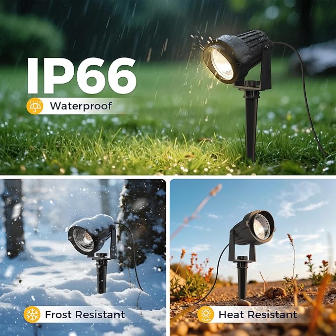 L LOHAS LED 5W Low Voltage Landscape Lighting, Christmas Outdoor Spot Lights with Connectors, 12V 24V IP66 Waterproof 3000K Warm White Plug in Spotlights for Yard, Garden, Pathway, House (24 Pack)