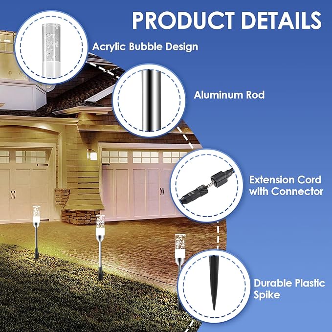 B-right Outdoor Pathway Lights, 6 Pcs LED Path Lights AC Plug 12V Low Voltage Landscape Lighting 570 Lumens, Extendable IP65 Waterproof Outdoor Garden Light for Patio Yard Walkway, Cool White 6000K