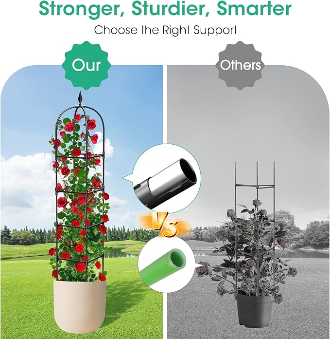2 Pack Garden Obelisk Trellis for Climbing Plants, 71" Metal Rustproof Plant Support Rose Trellis, Tower Potted Cages for Flowers Fruits Vegetable Vines Indoor & Outdoor, Black(4 Tiers)