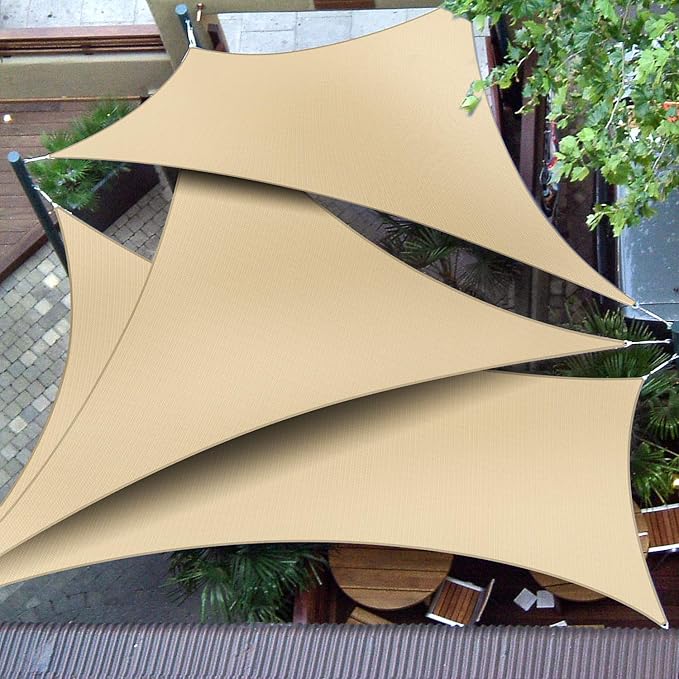 Patio Paradise 3' x 3' x 3' Sun Shade Sail Triangle Canopy Shade Cloth Fabric Sunlight Block Patio Pergola Cover HDPE Deck Awning for Outdoor Backyard Roof Shading, Sand