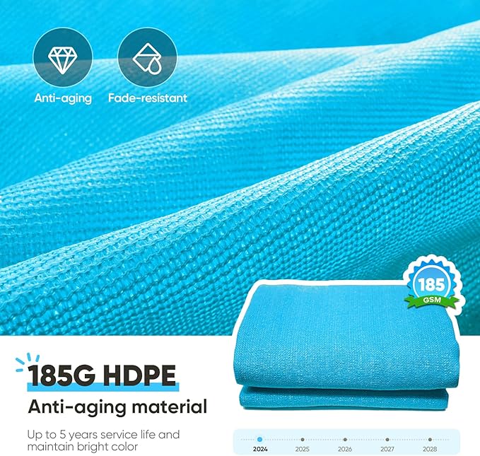 Quictent 20x16ft Rectangular Sun Shade Sail 185G HDPE Canopy 98% UV Block Outdoor Patio Garden Commercial Deck with Hardware Kit (Turquoise)