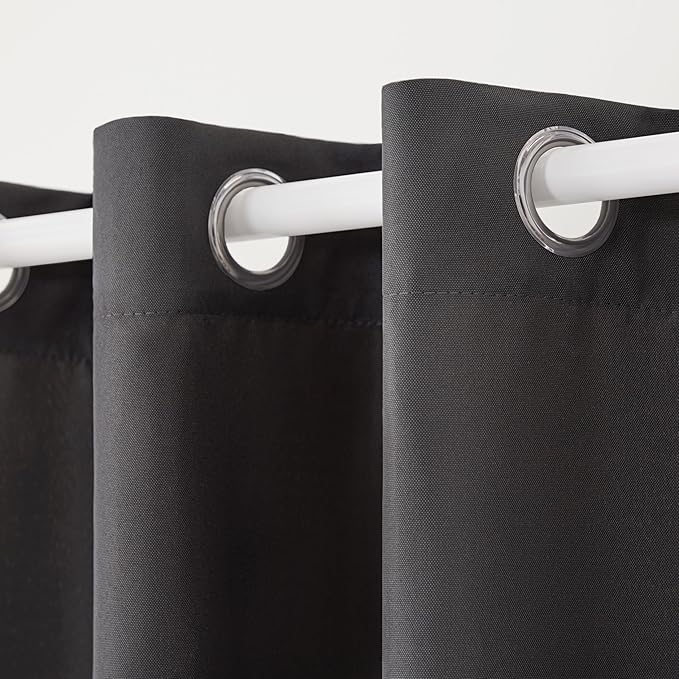 TOWN & COUNTRY BASICS Cabana Solid Heavyweight Indoor Outdoor Curtains, Light Filtering Opacity with Grommet Top, Water Repellent, 2-Pack Set, 54"x108", Charcoal