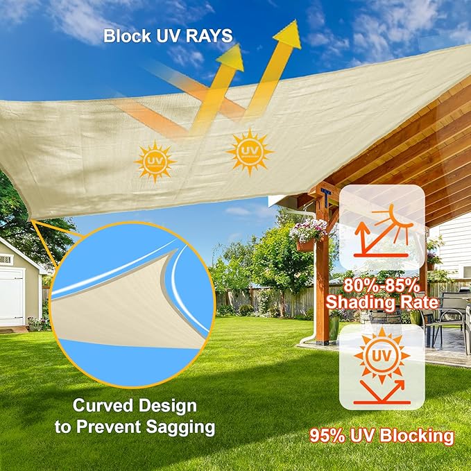 SUNLAX Sun Shade Sail SS-137 20' x 20' x 28.3' Butter Cream Right Triangle Canopy Sail Shade Cover UV Block Permeable Sunshade Outdoor for Patio Backyard Deck Pergola (We Make Custom Size)