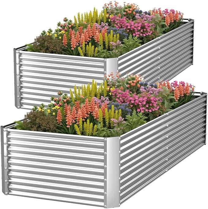 2 Pack Tall 6x3FT Corrugated Galvanized Steel Raised Garden Bed Outdoor, Metal Above Ground Garden Bed for Vegetables and Flowers, Rectangle Raised Beds for Gardening
