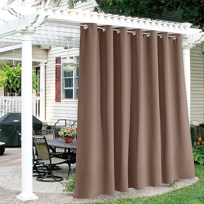 RYB HOME Extra Wide Outdoor Curtains for Patio Waterproof Heavy Duty Thermal Insulated in Summer Full Coverage Privacy for Porch, Cabana & Pergola, W100 x L95, Mocha, 1 Panel