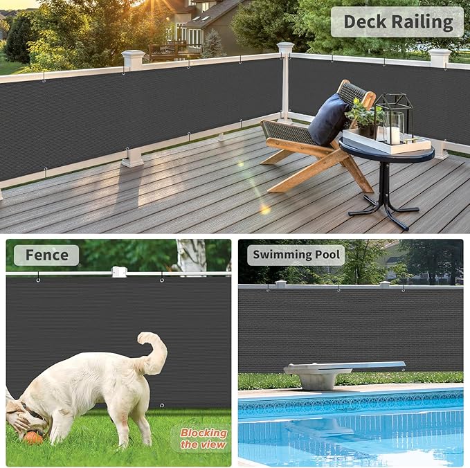 LOVE STORY Balcony Privacy Screen, 3'x7' Deck Shield Screen Fence Cover,UV Protection and Weather-Resistant,3 FT Height for Deck, Patio, Backyard, Outdoor Pool, Porch, Railing, Dark Grey