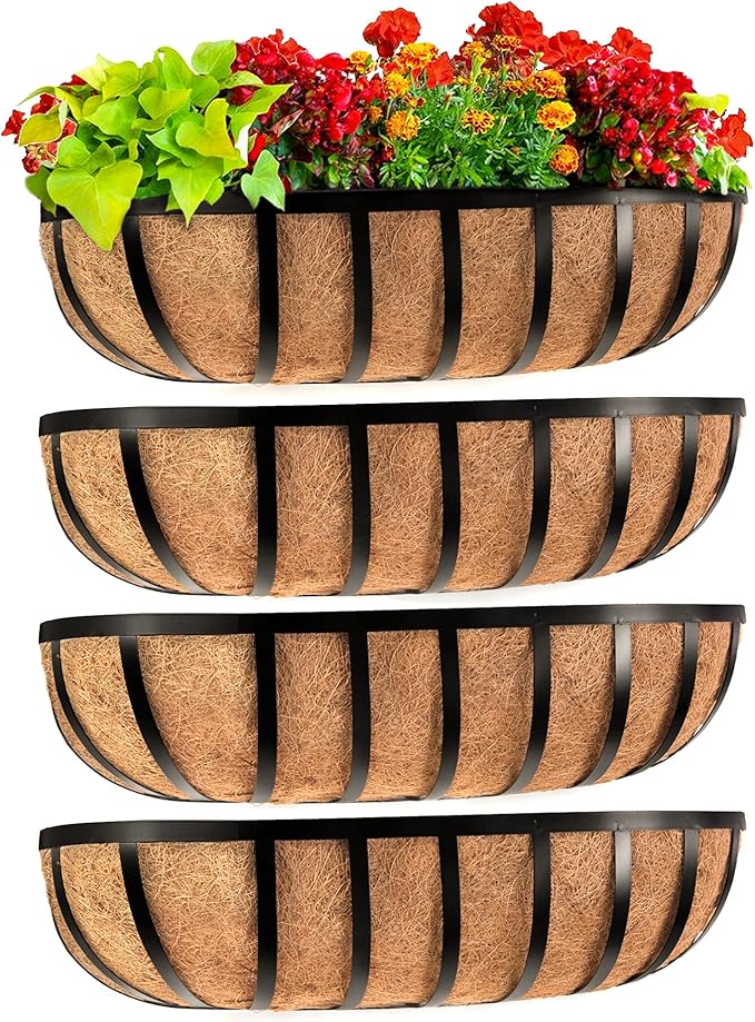 Railing Planter Window Box Deck Balcony Rail Planter 24 Inch for Porch Fence Patio Outdoor 4 Pack