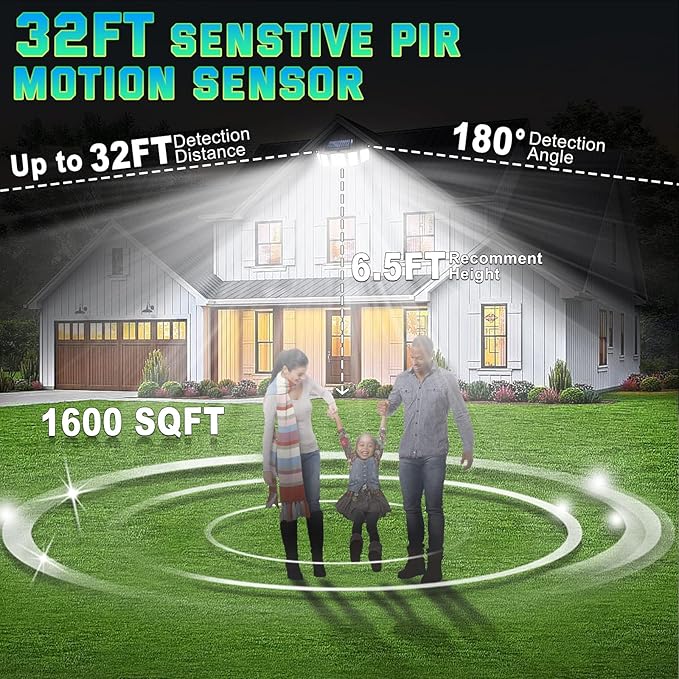 Solar Lights Outdoor Waterproof Motion Sensor - 416 LEDs 3000 Lumens Super Bright 3 Brightness 3 Modes 2400mAh 360° Illumination 32ft Solar Flood Security Light for Outside (‎With Remote Control, 3)