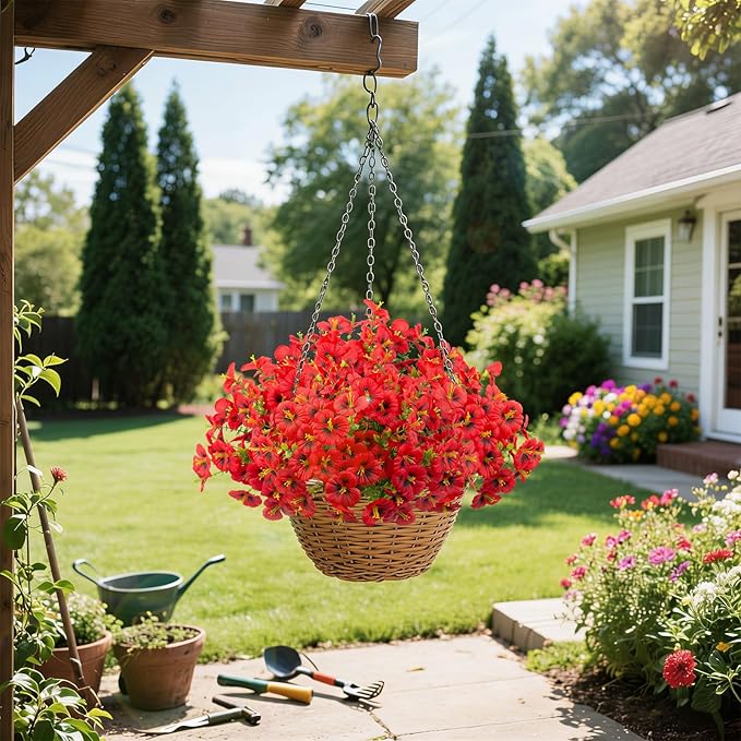 12 Bundles Artificial Pansy Flowers for Outdoor, Faux Silk Pansies Spring Flowers Outside for Planter Front Door Porch Patio Yard Window Box Home Decor (Red)