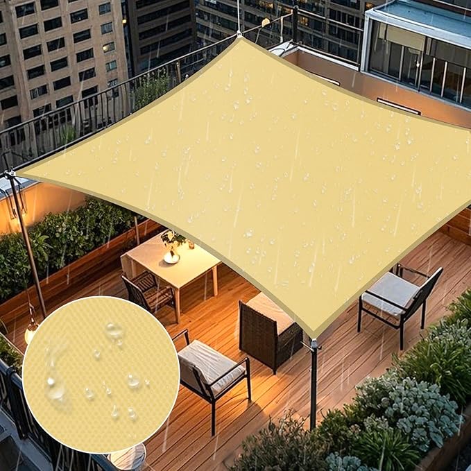 Artpuch Waterproof Sun Shade Sail, 12'x12' Sand Rectangular, UV Resistant Rain Canopy, Curved Edges Shade Cloth for Outdoor Patio, Deck, Yard (Customizable)