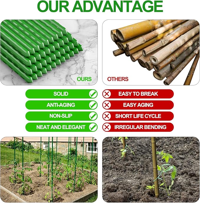 WAENLIR Garden Stakes 48 inch 4ft Sturdy Tomato Stakes, Plant Stakes for Outdoor Plants, Metal Plant Support Sticks for Gardening, Pack of 30