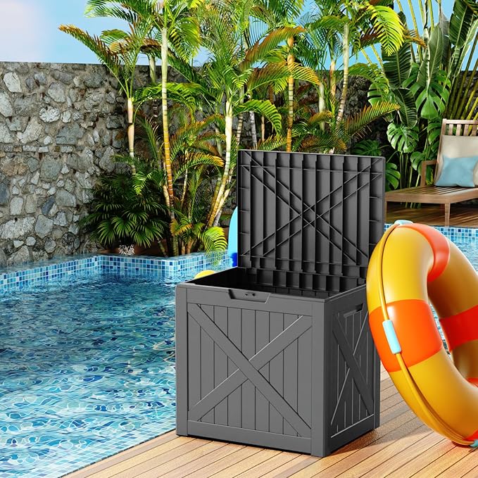 32 Gallon X Patten Outdoor Storage Box Weather Resistant UV Protection Waterproof Resin Deck Box for Garden, Patio, Porch, Delivery(Black-X)