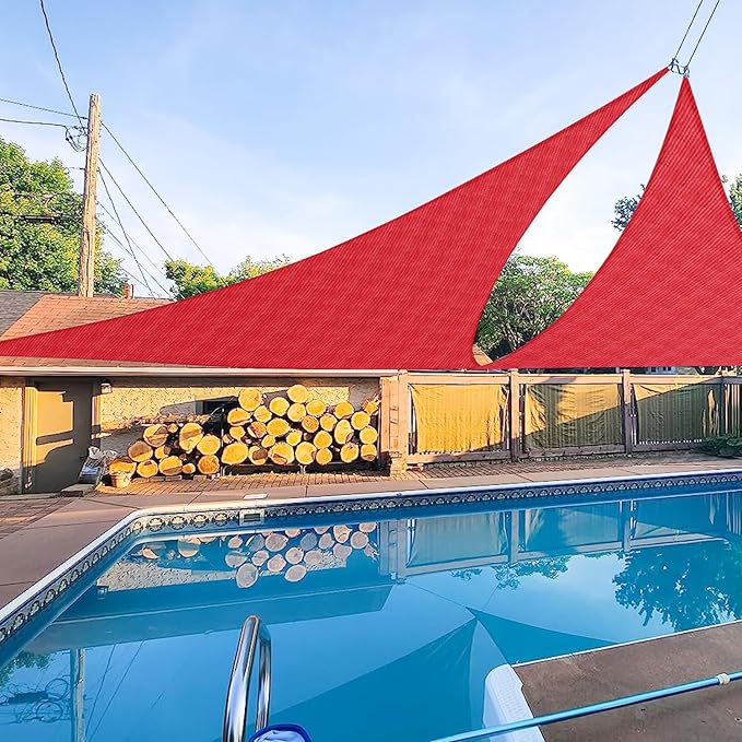 E&K Sunrise 14' x 14' x 14' Sun Shade Sail Triangle Canopy Shade Cover UV Block for Patio Backyard Garden Outdoor (Red)