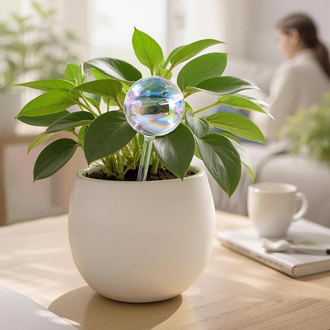 Extra-Thick Clear Glass Plant Watering Globes, Rainbow Gradient Self Watering Globes, Automatic Plant Waterer, Self Watering Planter Insert Spikes Devices for Everyday or Vacation Use, 2-Pack