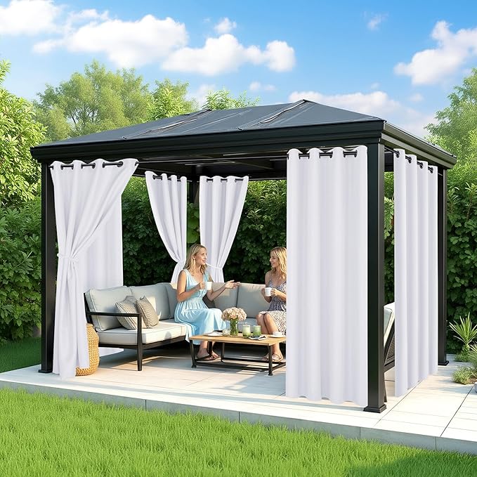 White Outdoor Curtains for Patio Waterproof - 6 Panels Privacy Weatherproof Outside Curtains with Grommets for Pergola, Gazebo, Porch, Cabana, Balcony, 54 x 95 Inch
