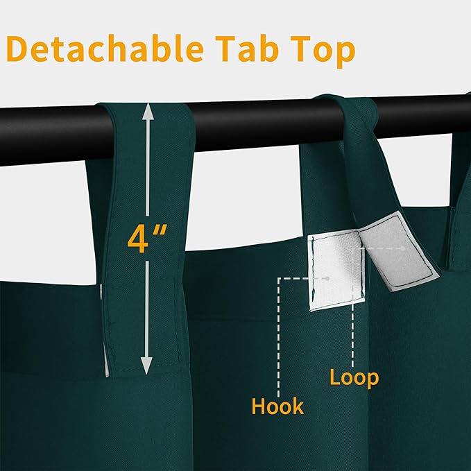 Easy-Going Outdoor Patio Curtains Detachable Tab Top Windproof Weatherproof Curtain for Cabana, Porch, Pergola and Gazebo, Tab Bottom Drape, 2 Panels, 54W x 84L inch, Teal