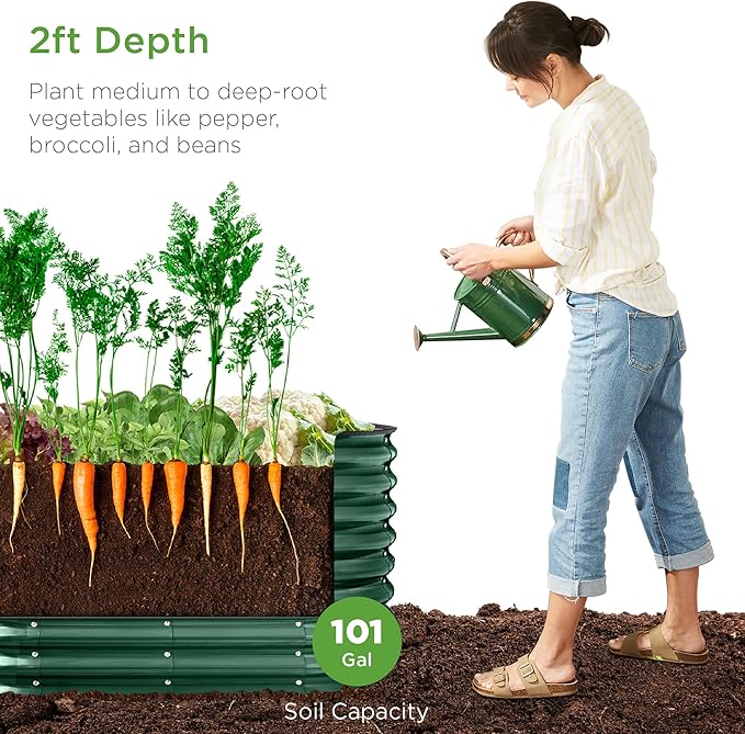 Best Choice Products 4x2x2ft Outdoor Metal Raised Garden Bed, Oval Deep Root Planter Box for Vegetables, Flowers, Herbs, and Succulents w/ 101 Gallon Capacity, Rubber Edge Guard - Dark Green