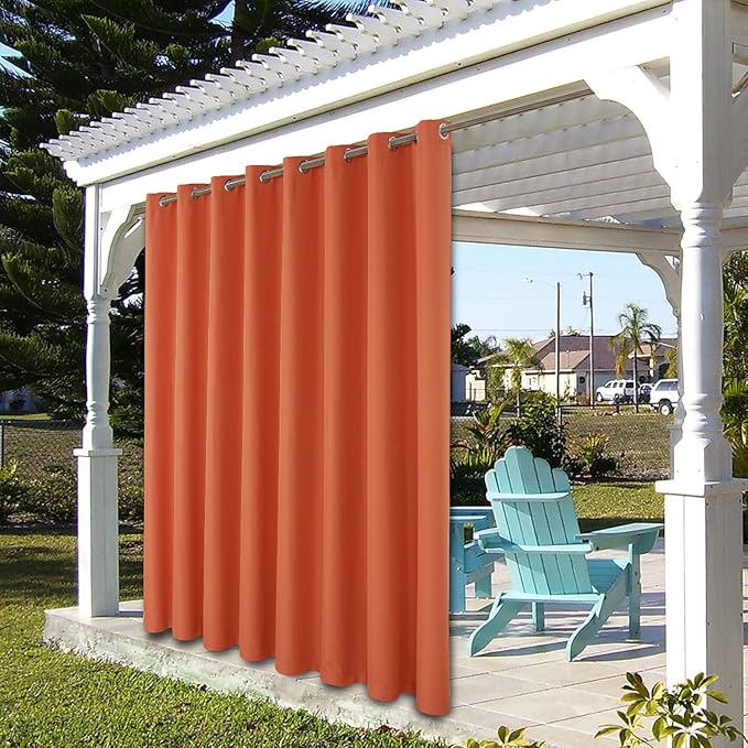 BONZER Waterproof Indoor/Outdoor Curtains for Patio Thick Privacy Wide Grommet Curtains for Bedroom, Living Room, Porch, Pergola, Cabana, 1 Panel, 110W x 95L inch, Mecca Orange