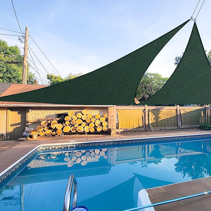 E&K Sunrise 28' x 28' x 28' Sun Shade Sail Triangle Canopy Shade Cover UV Block for Patio Backyard Garden Outdoor (Green)