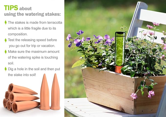 B SEPOR Ceramic Plant Waterer Terracotta Self Watering Spikes for Vacation or Holiday (10Pack)