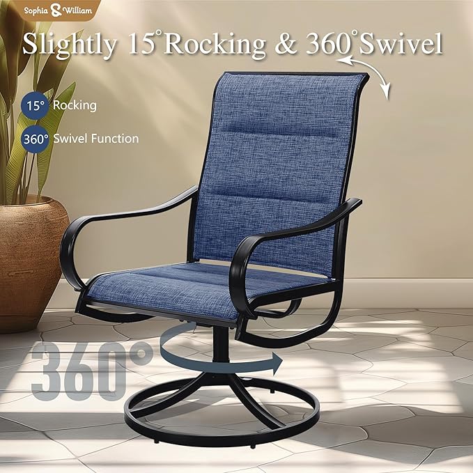 Sophia & William 7 Pieces Outdoor Patio Dining Set, 6 x Swivel Patio Dining Chairs and 54" Large Round Metal Dining Table, Outdoor Table and Chair Furniture Dining Set Support 300lbs（Blue）